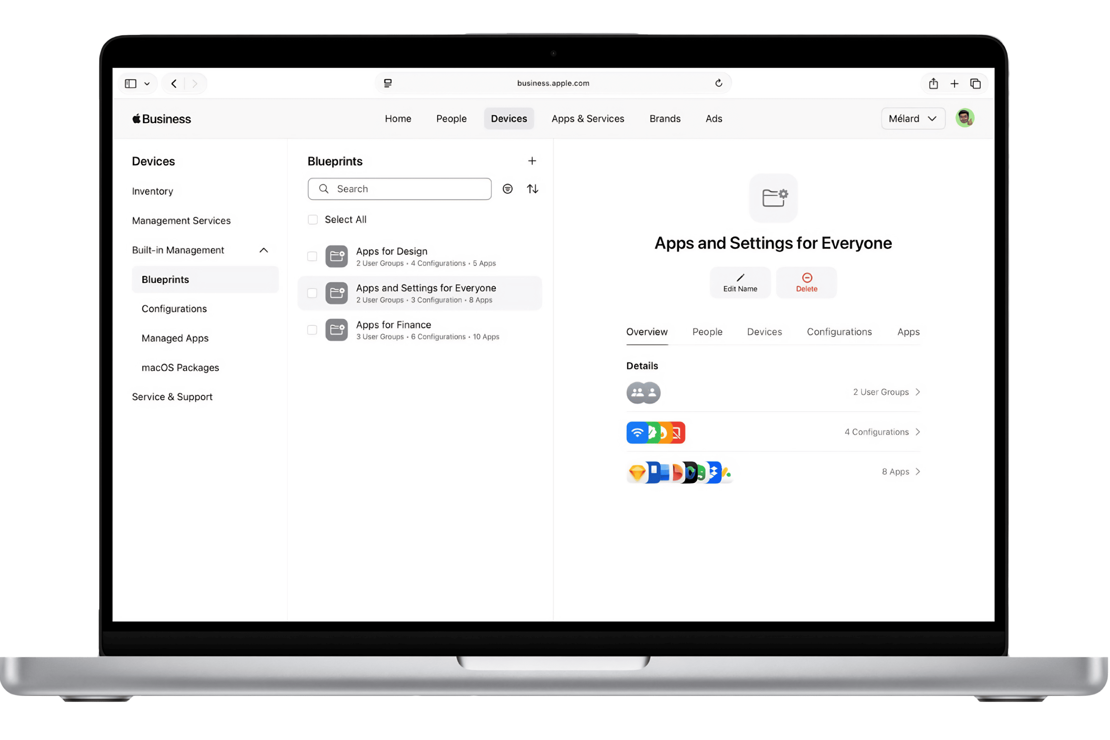 Device management dashboard on a laptop